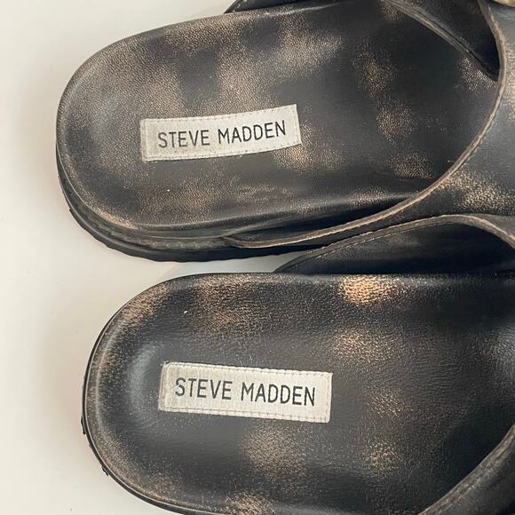 Steve Madden Women's Cape Sandal Distressed Flats Slides Buckle sz 10 Dark Brown - Picture 10 of 12